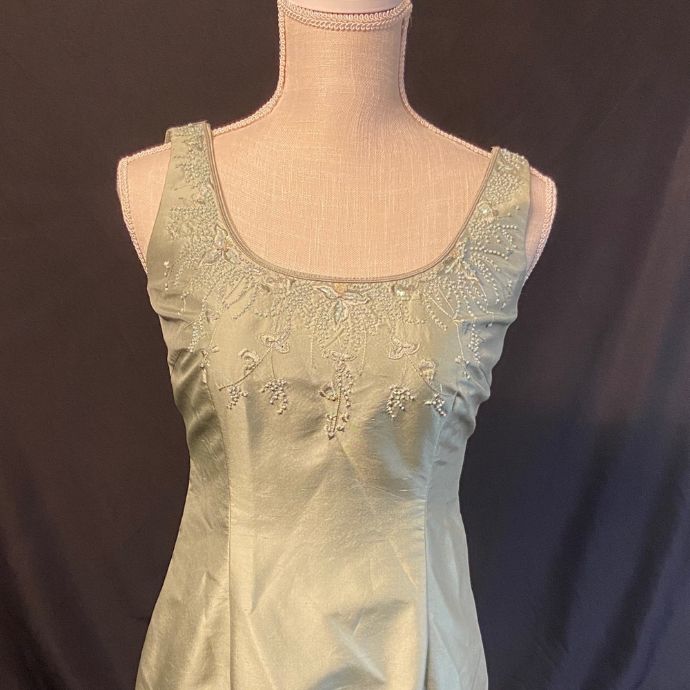 Talbots Pale Sage Green Beaded Prom Dress